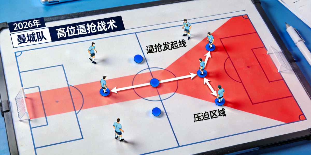 2026年足球战术分析板展示曼城队高位逼抢战术示意图